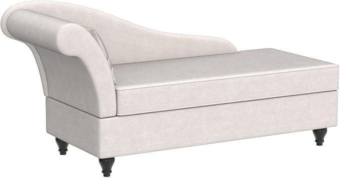 Storage Chaise Lounge Indoor, Linen Upholstered Chaise Lounge Chair with Storage for Bedroom Living Room Office Beige Fabric (Left Armrest)