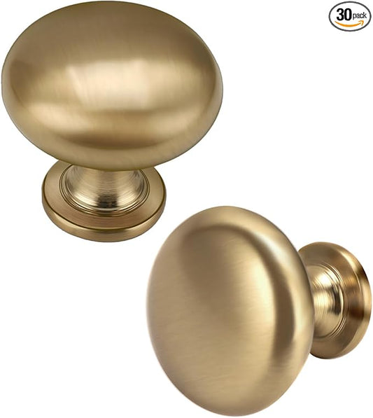 30 Pack Warm Gold Drawer Knob Solid Kitchen Cabinet Hardware,Champagne Bronze Cabinet Knob Antique Brass Dresser Knob Euro Style Furniture Hardware,Diameter:1-1/5"