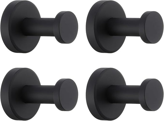APLusee Matte Black Bath Robe Towel Hook 4 Pack, Stainless Steel Bathroom Coat Hook, Wall Mount