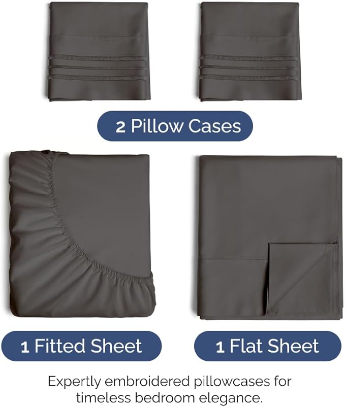 Full Size 4 Piece Sheet Set - Comfy Breathable & Cooling Sheets - Hotel Luxury Bed Sheets for Women & Men - Deep Pockets, Easy-Fit, Extra Soft & Wrinkle Free Sheets - Charcoal Oeko-Tex Bed Sheet Set