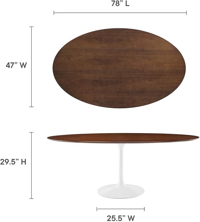 Modway Lippa 78" Modern Kitchen and Dining Table with Oval Walnut Top and Pedestal Base in Walnut