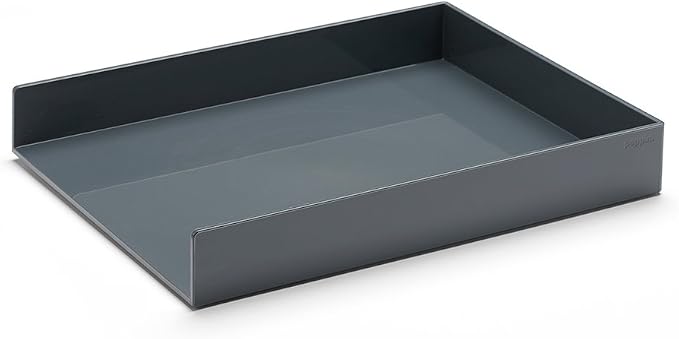 Poppin Stackable Letter Tray - Modular Lacquer Desk Trays for Office Organization, Color-Coordinated Office Supplies for Desk, Paper Trays (Dark Gray, Letter)