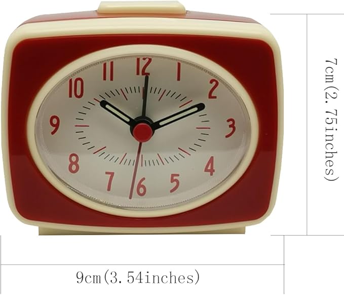 Red Small Alarm Clock Small Silent Quartz Movement Analogue Alarm Clock Vintage Classic Style Battery Powered