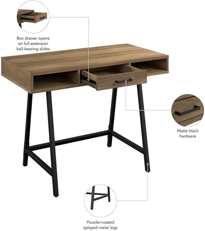 Bush Home Steele 40W Writing Desk in Reclaimed Pine | Compact Computer Table with Storage for Home Office, Study Room, or Entryway