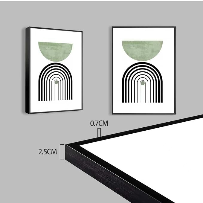 Black Frame Boho Abstract Geometric Wall Art Mid Century Canvas Wall decor Sun and Moon Paintings Prints Green Minimalist Art for Living Room Bedroom Office Decor( 12 x 16 in Black Alloy Framed)