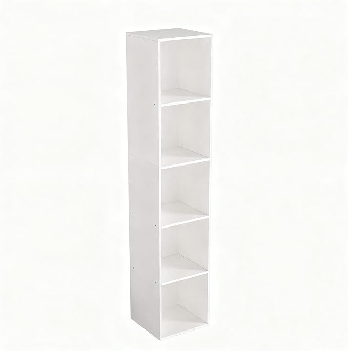 Cube Bookshelf, 5 Cube Storage Organizer, Freestanding 5 Tier Open Display Shelf with Eco-Friendly Melamine Surface for Home Office, Bedroom, Living Room, Study, White
