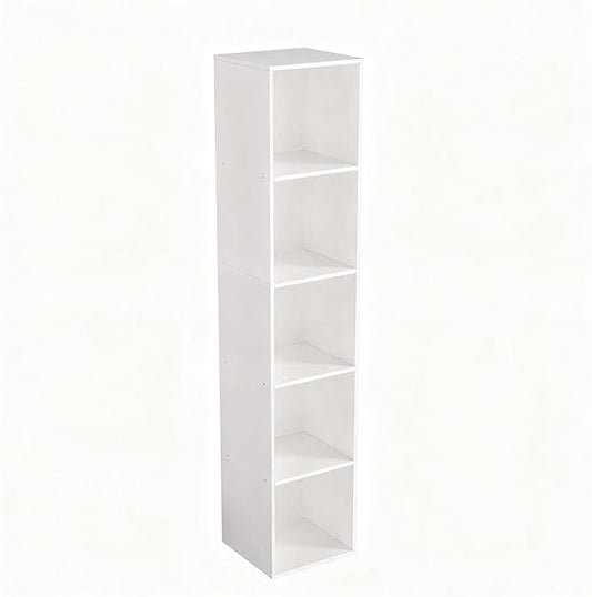 Cube Bookshelf, 5 Cube Storage Organizer, Freestanding 5 Tier Open Display Shelf with Eco-Friendly Melamine Surface for Home Office, Bedroom, Living Room, Study, White