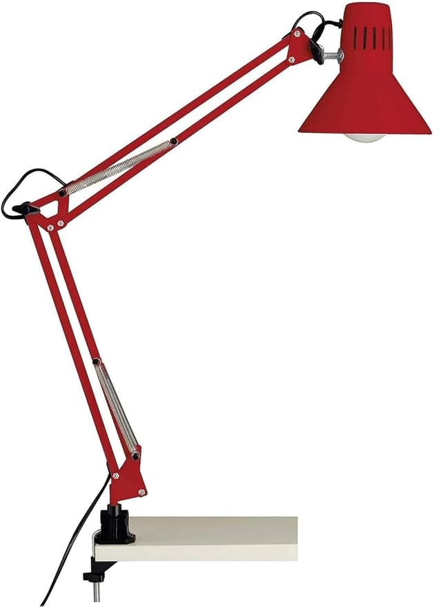 LED Desk Lamp Metal Swing Arm with Clamp Dimmable Retro Switch Bedside Lamps Modern Simple Foldable Rotatable Work(Red)