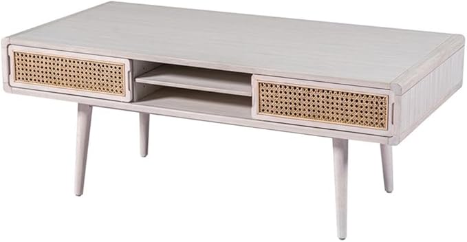 Boraam Cambria Coffee Table - Zebrano Whitewash/Natural Cane