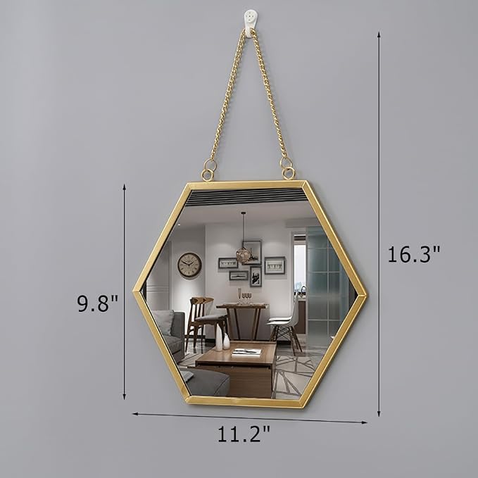 Gold Mirrors for Wall - 2pcs/Set Metal Hexagon Mirror Room Decor & Home Decor Decorative Hanging Boho Mirror Wall Decor for Bedroom Living Room Entryway (Hexagonal)