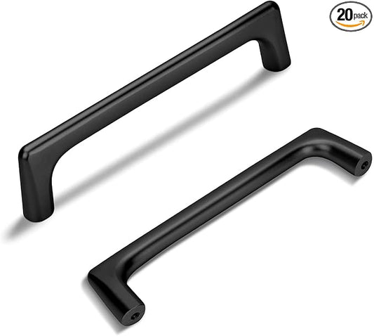 Lardmon 20 Pack Matte Black Modern Cabinet Pulls 5 Inch(128mm) Hole Center Timeless Drawer Pulls Vanity Pulls Classic Solid Kitchen Cabinet Handles Hardware for Dresser, 5.4 Inch(138mm) Total Length
