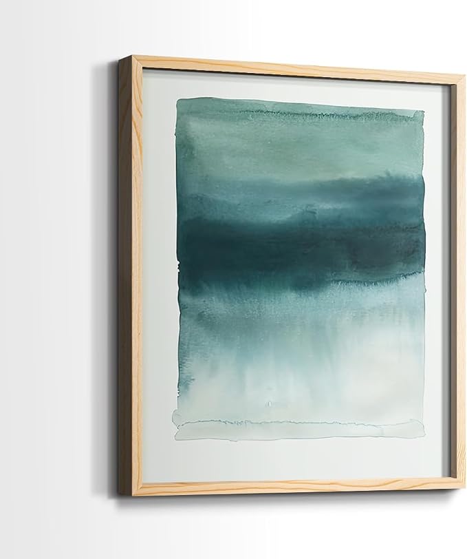 Renditions Gallery Set of 2 Peel & Stick Framed Prints, Tie Dye Abstract Wall Art, Sage Green Watercolor Horizon Wall Decor, Re-Stickable - Ready to Hang - 16"x20" - NATURAL WOOD Frame LT588
