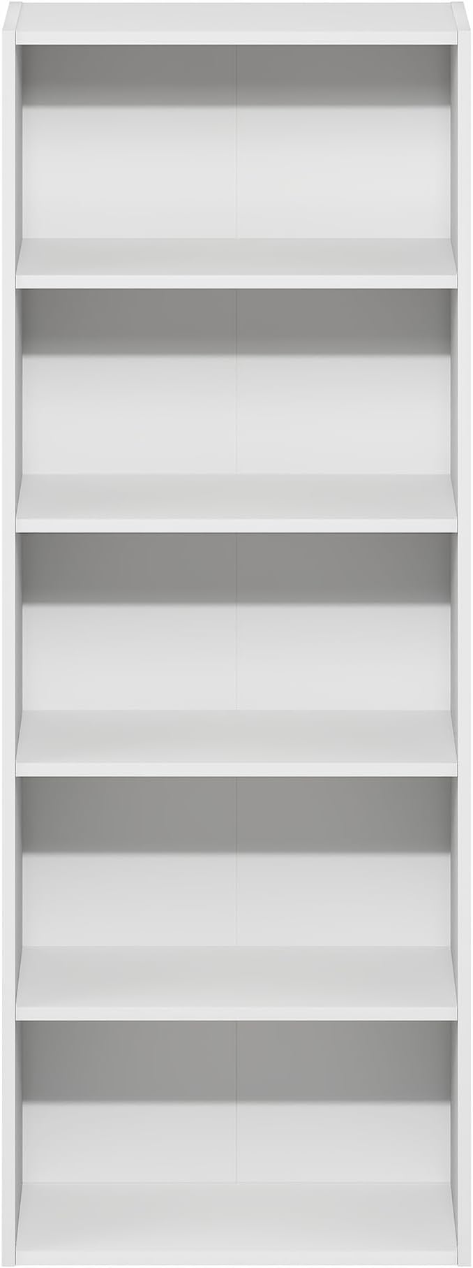 Furinno Basic Book Shelf, 5-Tier Bookshelf, Storage Organizer Bookcase with Open Shelf, 7 x 17 x 44, for Living Room, Bedroom, Home Office, White
