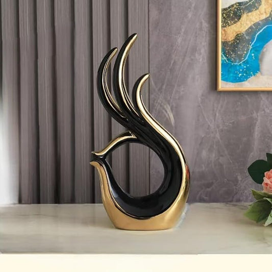 Creative Abstract Ceramic Geometric OK Sculpture, Modern Home Decor Figurine, 3 Colors to Choose from (Black and Gold)