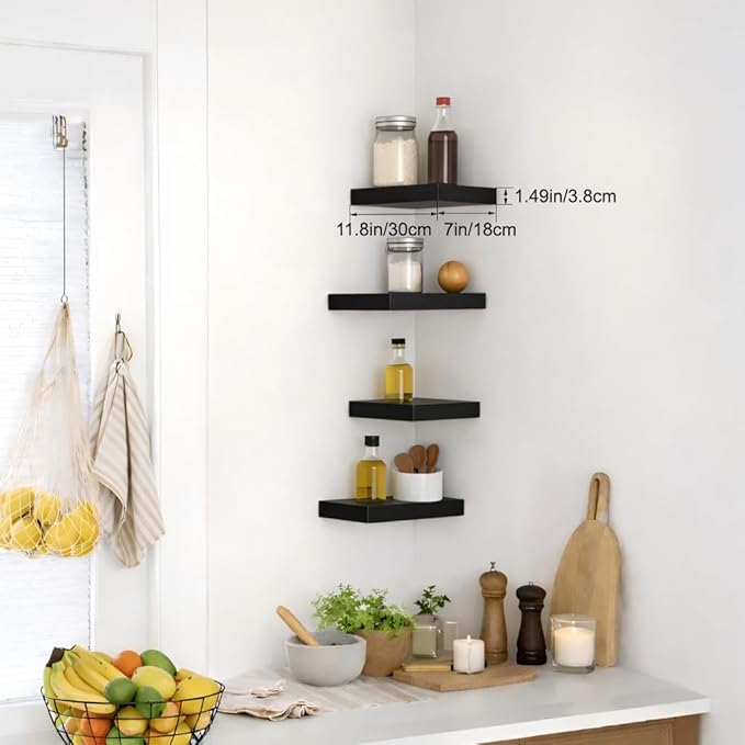 Floating Shelves for Wall, Black Small 11.8" Bathroom Wall Shelves and Floating Shelf for Storage, Display and Decor, Ideal Over Toilet, Bedroom, Kitchen or Living Room, 2-Pack
