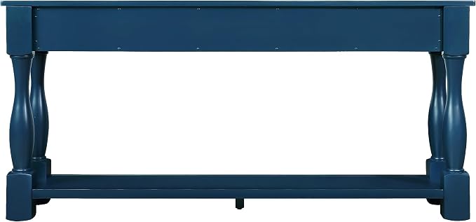 Merax Console Table with 4 Drawers, Retro Entryway Table with Open Storage Shelf for Entryway, Wood Side Table with Thick Legs for Living Room Bedroom, Navy Blue