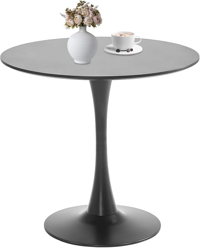 Black Round Dining Table, 31.5" Tulip Table Kitchen Round Dining Table for 2-4 People with MDF Table Top and Metal Pedestal Base, Mid-Century Leisure Table for Home, Dining Room, Cafe