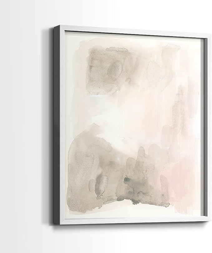Renditions Gallery Set of 2 Peel & Stick Framed Prints, Watercolor Abstract Wall Art, Nude Color Neutral Aesthetic Wall Decor, Re-Stickable - Ready to Hang - 22"x28" - White Frame LT588