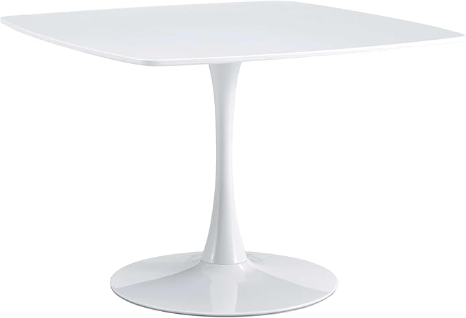 41.12 inches Square Dining Table for 4, Special Kitchen Table with Tulip Shape & Metal Pedestal Base, Mid Century Modern Bistro White Tulip Table for Kitchen, Small Space, Cafe