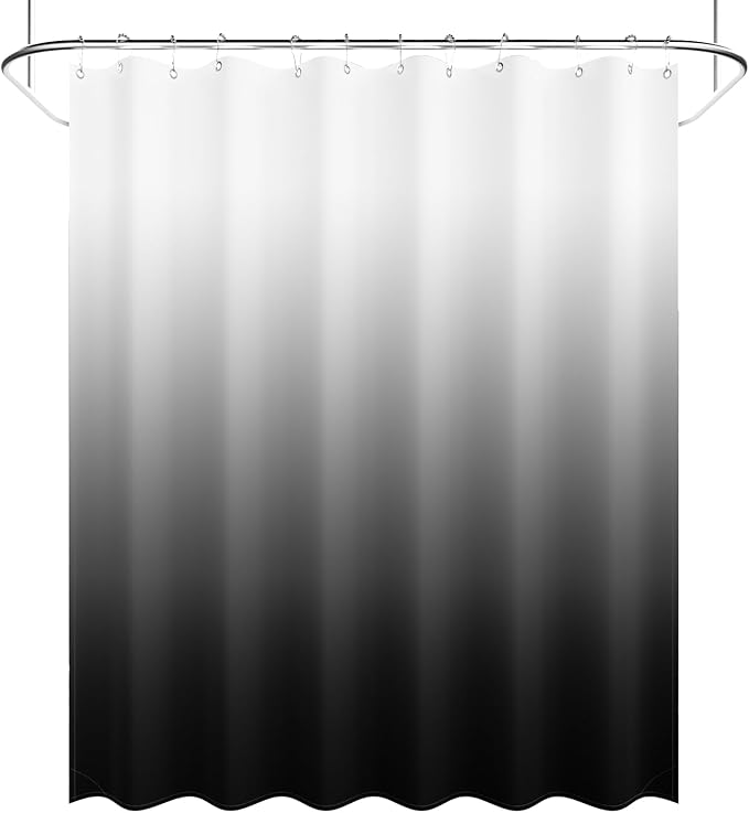 AmazerBath Long Shower Curtain, 72x78 Ombre Black Fabric Shower Curtain Set with 12 Shower Curtain Hooks, Farmhouse Cloth Black and White Shower Curtain, Washable Bathroom Shower Curtain Sets