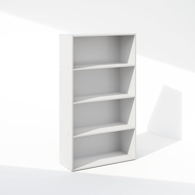 Furinno Simple Book Shelf, 4-Tier Bookshelf, Bookcase with Open Shelf, 9.4 x 23.6 x 41.7, for Living Room, Bedroom, Home Office, White