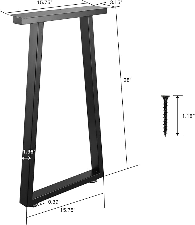 Metal Legs for Table 28 inch Trapezoid Shape Dining Table Legs Heavy Duty Desk Legs Metal Coffee Table Legs, Black, Set of 2