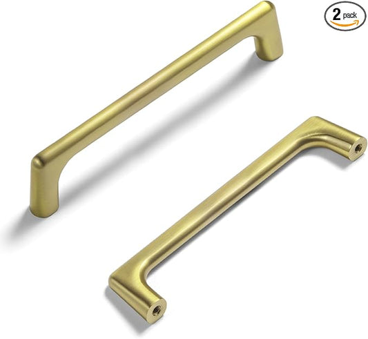 Goo-Ki Brushed Gold Cabinet Pulls with 5''(128mm) Hole Centers, Modern Style Zinc Alloy Cabinet Handles for Dresser,Wardrobe,Cupboard- 2 Pack