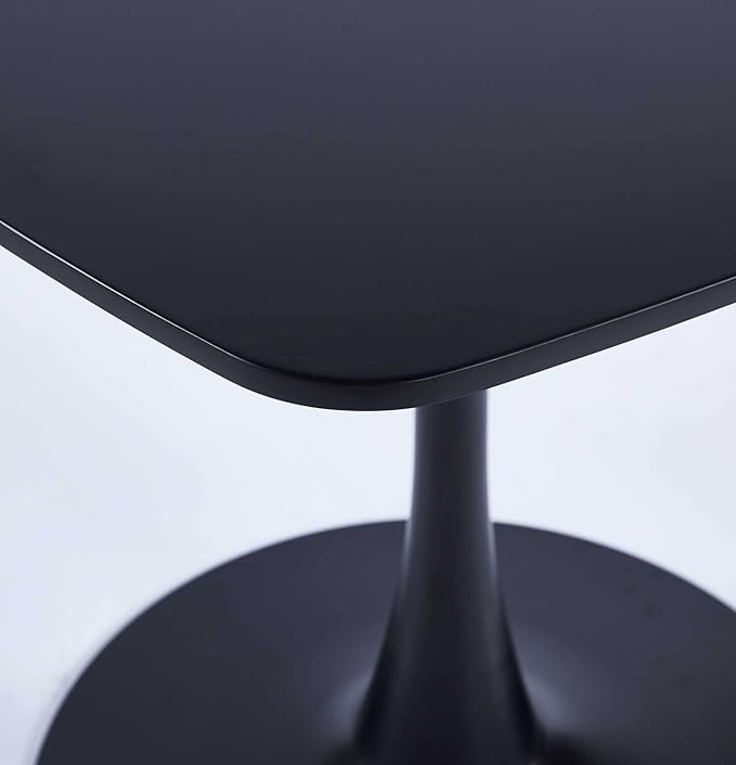 31.5 inches Black Square Dining Table for 2, Special Kitchen Table with Tulip Shape & Metal Pedestal Base, Mid Century Modern Bistro Tulip Table for Kitchen, Small Space, Cafe
