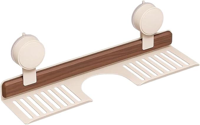 Walnut Bathroom Suction Cup Shelf - Wall Mounted Sink Shelf Over Faucet for Bathroom & Kitchen, Removable Suction Cup Sink Over Faucet Organizer, Floating Storage Countertop Shelves (White_40CM)