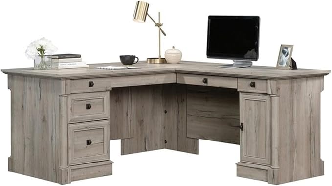 BOWERY HILL Contemporary Engineered Wood Computer Desk with File Drawer, 3 Additional Drawers, Adjustable Shelf, L-Shaped, Easy Assembly, for Home/Office, in Split Oak Finish