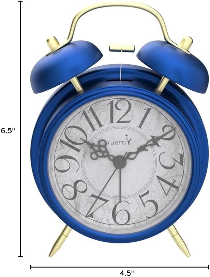 FLOITTUY Loud Alarm for Deep Sleepers 4'' Retro Twin Bell Alarm Clock with Backlight for Bedroom and Home Decoration (Retro Blue)