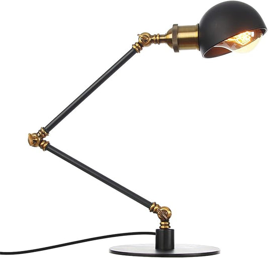 Makeup Vintage Desk Lamp, Adjustable Swing Arm Industrial Metal Task Table Lamp, Bedroom Bedside Night Light Cafe Retro Reading Lighting,Black+Gold