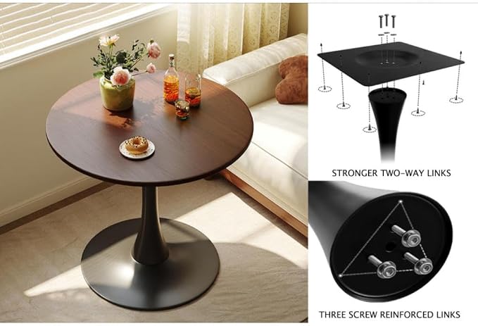 31.5 Inch Walnut Round Tulip Dining Table, Mid-Century Modern MDF Top Pedestal Kitchen Table, Small Space Leisure Coffee Table for Living Room Balcony Home Office