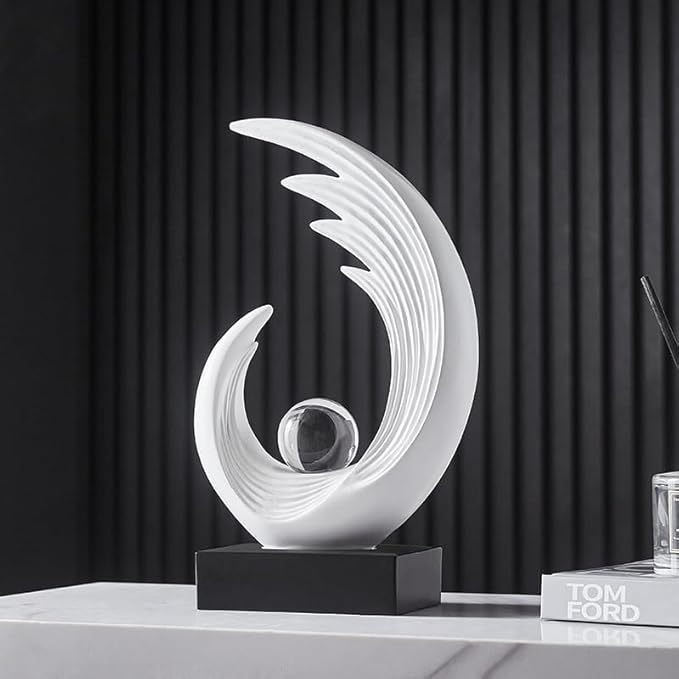 Modern Abstract Art Sculptures, Gold Entryway Table Accents, Black Shelf Decor Accents, Abstract Art Resin Sculpture for Dining Room, Office & Coffee Table – Centerpiece Fireplace Decor (White)