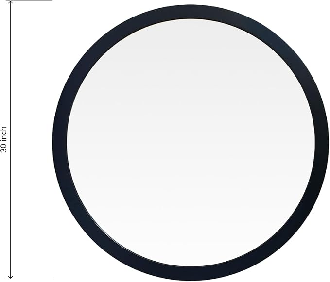 ARIEL Round Wooden Mirror 30" in Midnight Blue, Wood Circle Wall Mirror for Bathroom, Vanity, Entryway & Living Room Decor, Farmhouse Style