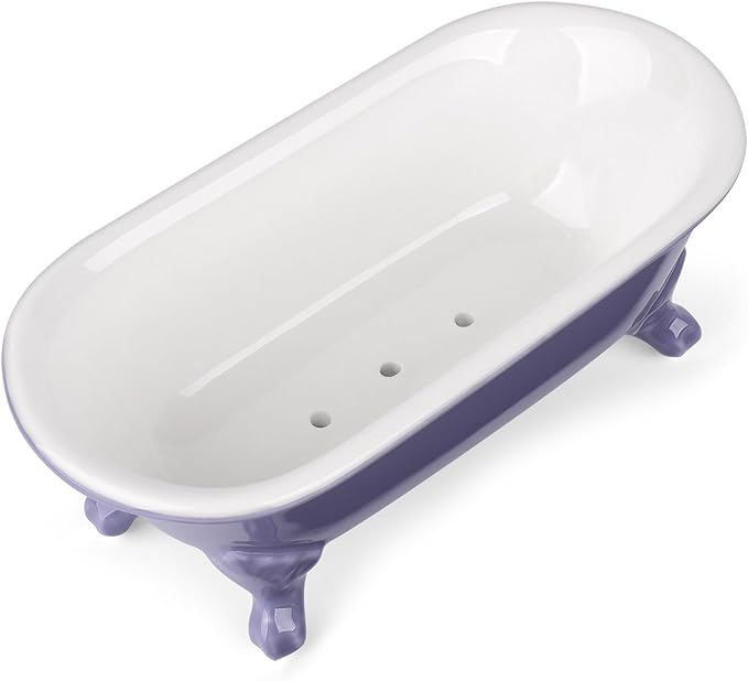 6.5" Ceramic Mini Decorative Clawfoot Bathtub Bar Soap Dish, Kitchen Sponge Holder and Shower Tray for Bathroom, 1 Pack(Jubilee)