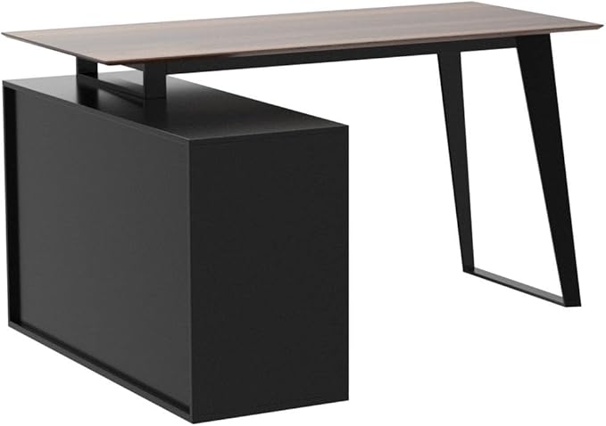 Homsee Home Office Computer Desk Corner Desk with 3 Drawers, 2 Shelves & 2 Doors, 55 Inch Large L-Shaped Study Writing Table with Storage Cabinet, Black & Brown (54.3”L x 40.9”W x 29.1”H)
