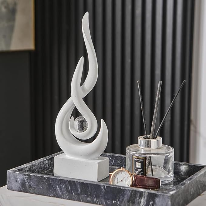 Modern Abstract Art Table Decoration,Resin Flame Statue Modern White Centerpiece Ornaments for Living Room Great Gift Idea Home Decor,Collectibles