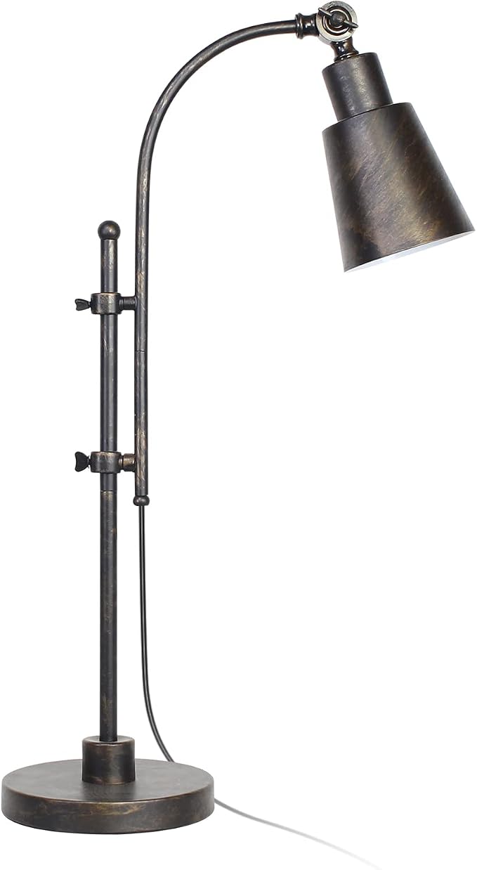 LALISU Metal Desk Lamp Rustic Task Lamp Black Adjustable, Industrial Style Lamp with On/Off Switch, Vintage Work Reading Lamp for Bedroom, Study Room &Office, ETL Certificate. (Black)