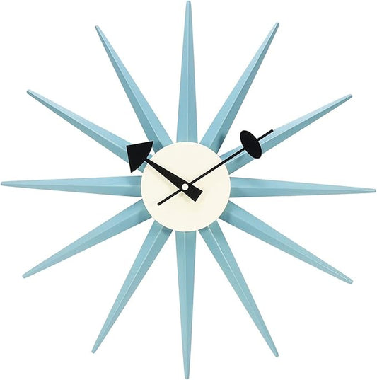 SHISEDECO Art Decorative Modern Silent Wall Clocks for Home, Kitchen, Living Room, Office etc., Colorful Wooden Mid Century Retro Design(Full Range Available) (Sunburst Clock Blue)