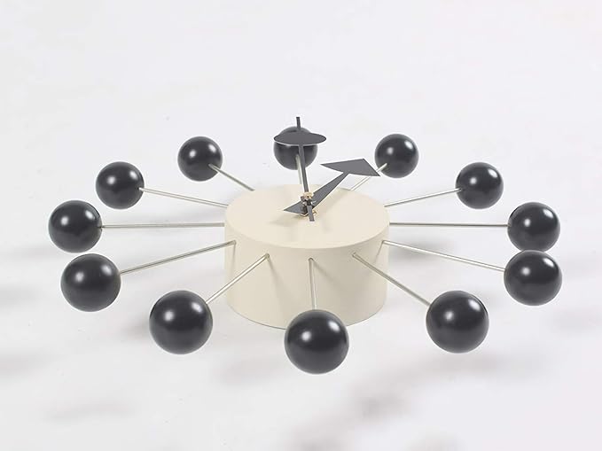 SHISEDECO Mid Century Retro Design Painted Solid Wood Non Ticking Decorative Modern Silent Wall Clocks for Home, Kitchen, Living Room, Office etc. (Ball Clock in Black)