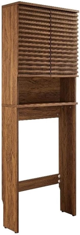 Modway Render Over The Toilet Storage Cabinet in Walnut - Modern Bathroom Organizer with Open Shelf, 2 Soft-Close Doors, Wall Cabinet for Above Toilet Storage - Linen Cabinet with Adjustable Shelves