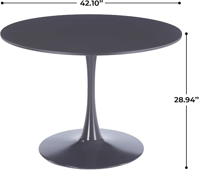 42 Inch Grey Round Tulip Table, Mid-Century Modern Tulip Kitchen Dining Table with Pedestal Base for Small Spaces, Cafe & Office