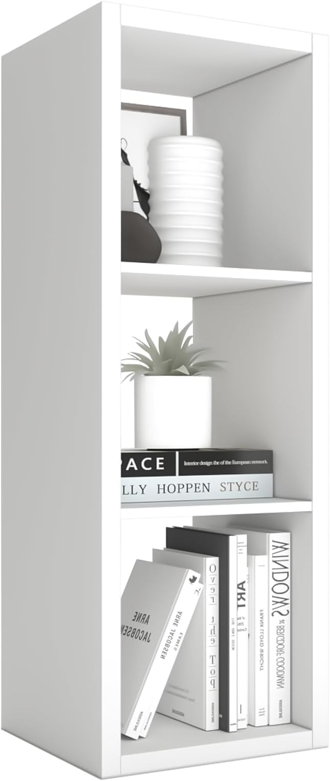 Endearing Limons【2026 Wooden Thick Border 3 Cube Shelf Storage Organizer with Anti-Tipping Kits + Reversible Open Back Bookcase (11 x 11 Unit Cell White)