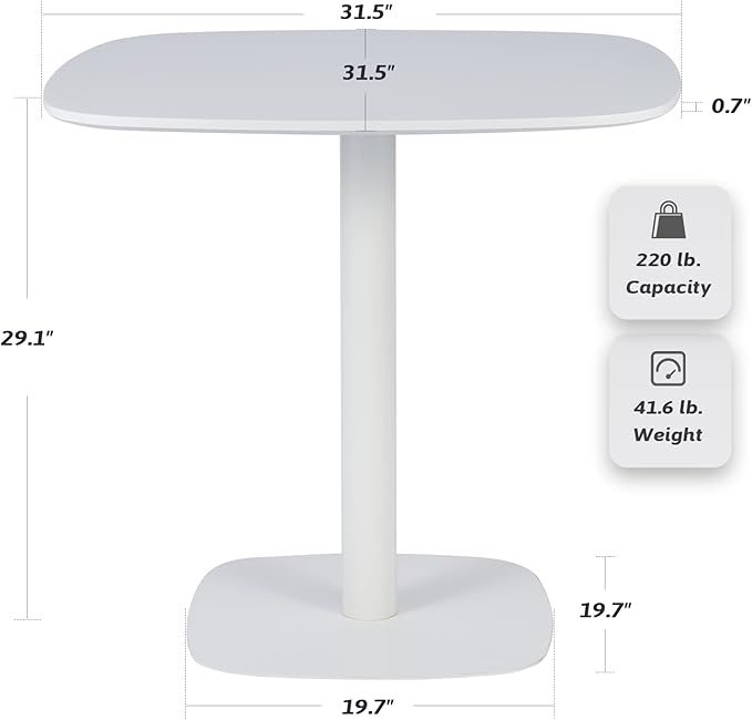 VONLUCE White Square Dining Table,32" Tulip Table,Kitchen Dining Table for 2 to 4 Person,Modern Furniture with MDF Table Top & Pedestal Base for Dining Room, Living Room White