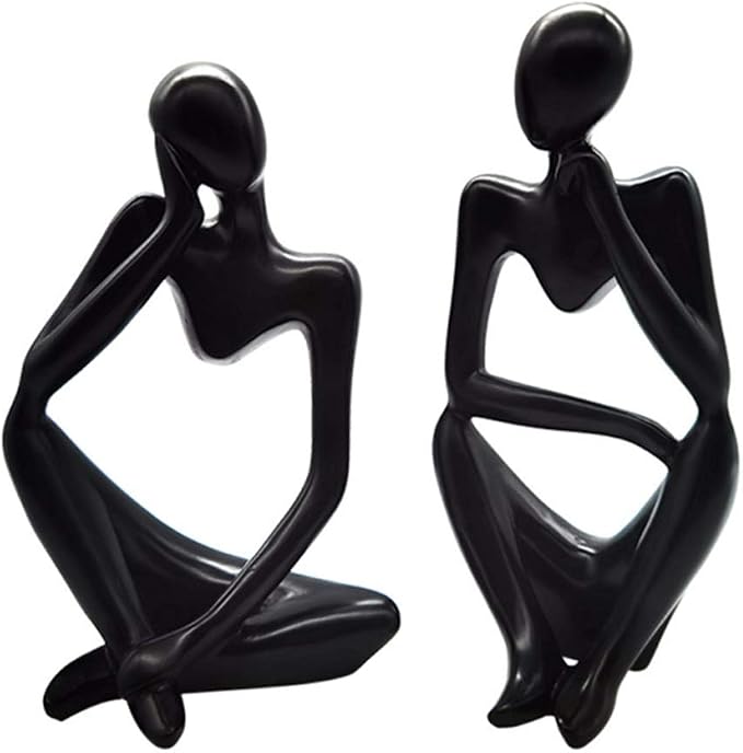 Asng Resin Thinker Style Abstract Sculpture Statue Collectible Figurines Home Office Bookshelf Desktop Decor (Black,Left, Large)