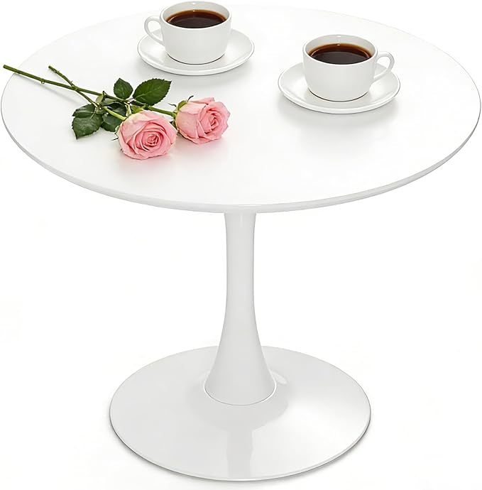 42 Inch White Round Dining Table for 4-6 Person,Modern White Tulip Table,Mid-Century Leisure Table Kitchen Dining Table with MDF Tabletop and Pedestal Base for Home Kitchen