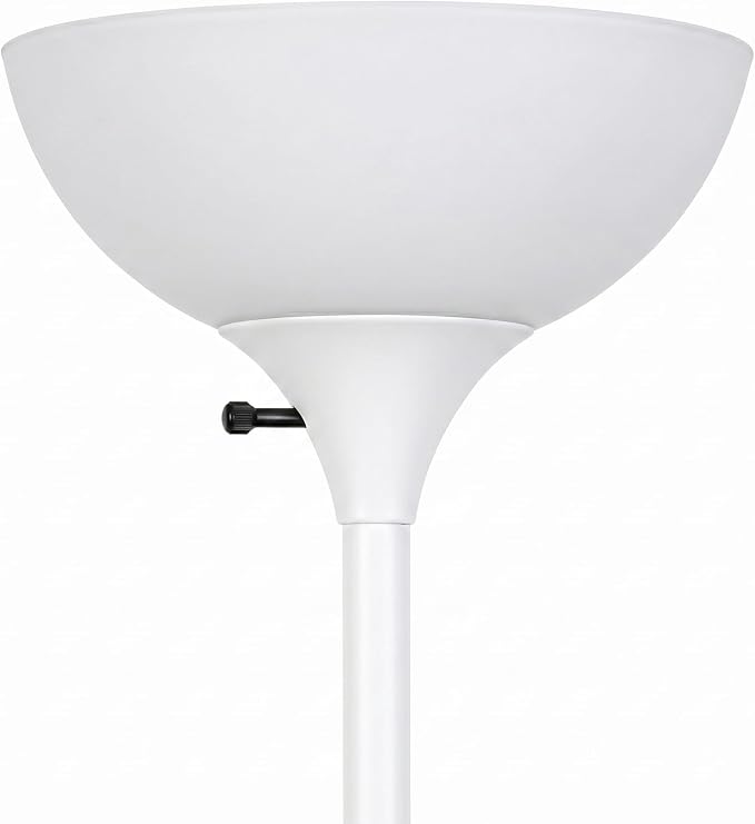 Brightech Sky Dome Double – High Brightness Torchiere Floor Lamp with 2 Reading Lights for Living Rooms, Bedrooms – Replace Halogen Standing Lamps with Efficient LED Office Lighting - Tall White Pole