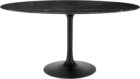 Modway Lippa Oval 60" Mid-Century Modern Artificial Marble Dining Table in Black Black