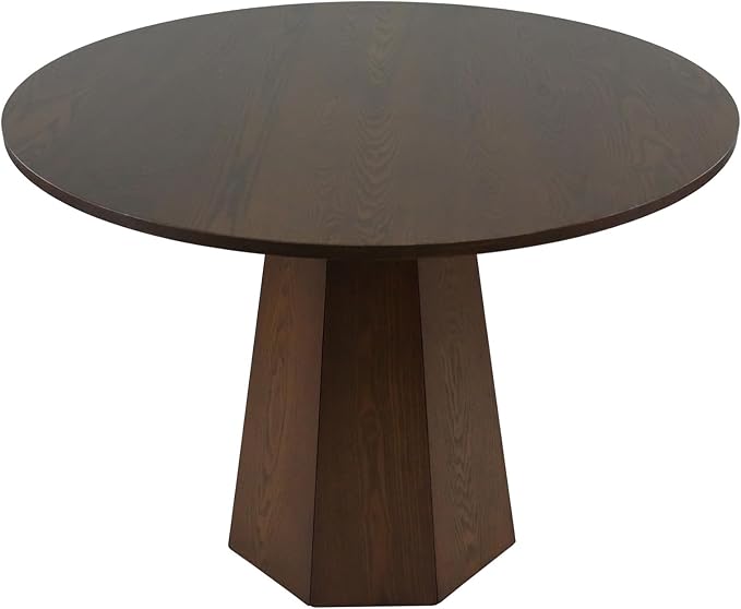 39” Round Solid Wood Dining Table for 4-5 People, Modern Pedestal Small Kitchen Table Circle Tabletop with Walnut Wood Grain Finish, Saving Space, Walnut